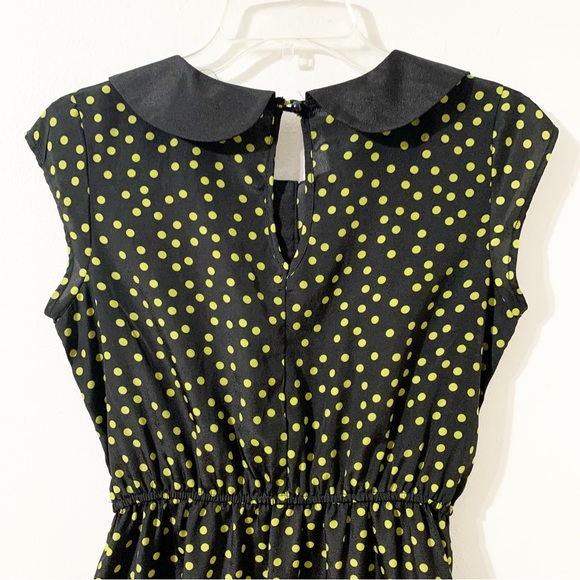 BeBop Polka Dot Pattern Peter Pan Collar Dress Back Key Hole Elastic Waist 🖤💚 - Picture 6 of 11